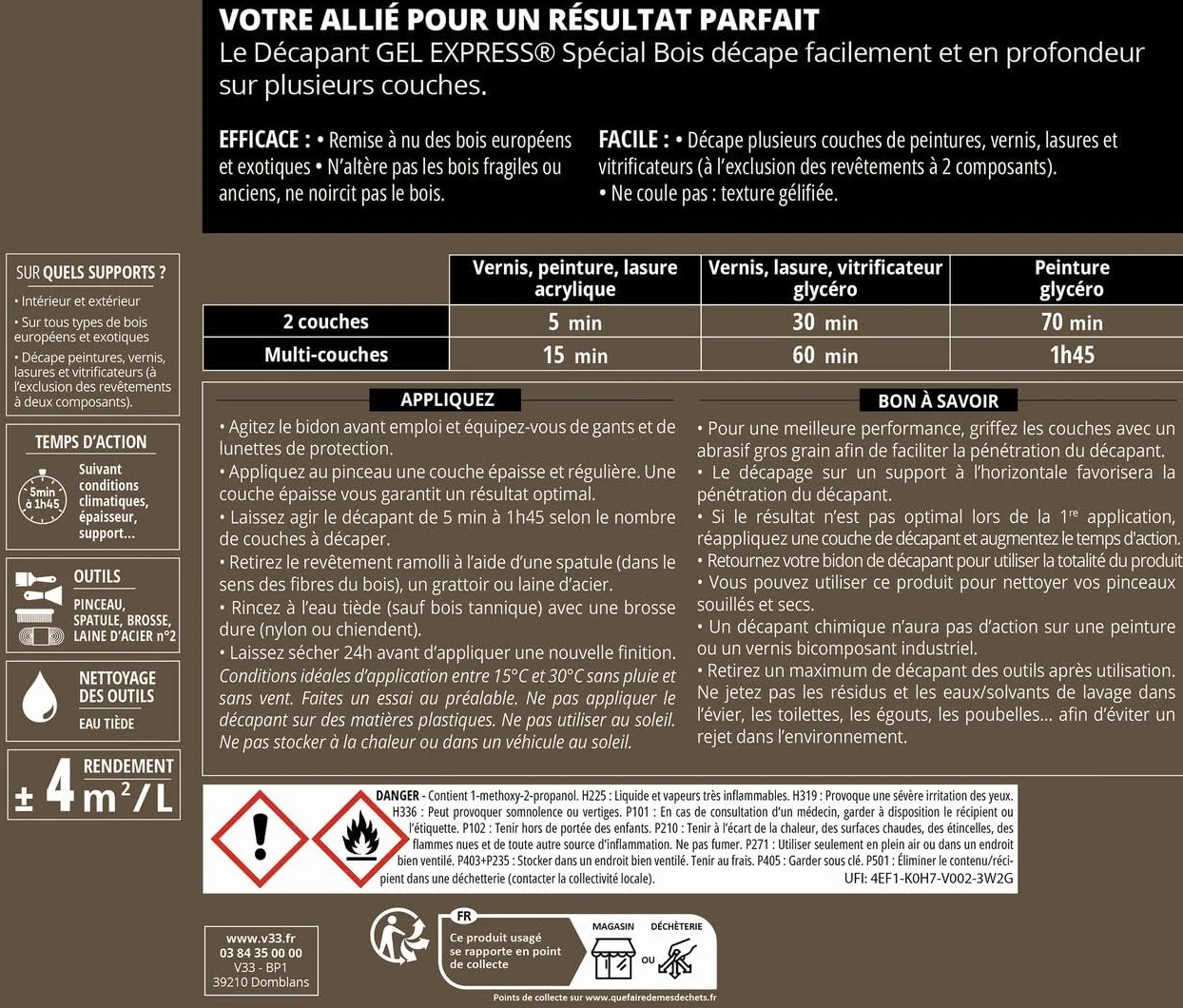 V33 Décapant gel express spécial bois 0,5L