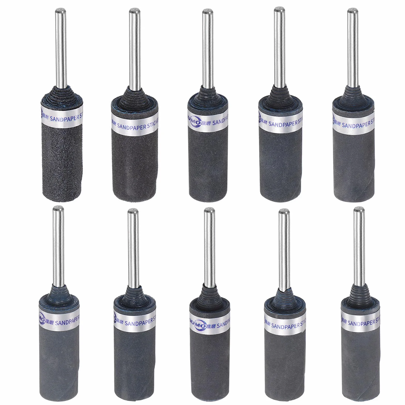 QUARKZMAN Kit de 10 Rouleaux de Papier Abrasif Grain 180-2000, Tige de 2,35 mm, Manchons de Tambour de Ponçage, Tête de Meulage Cylindrique Pour Le Travail Du Bois Verre Polissage Métaux