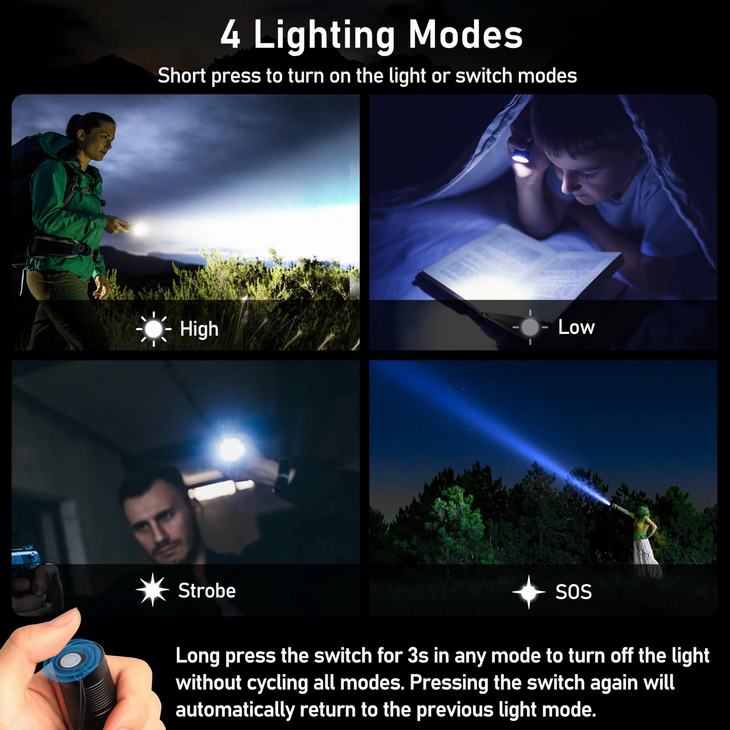 Blukar Lampe Torche LED Rechargeable, [Lot de 2] 2000LM Lampe de Poche LED Ultra Puissante en Aluminium, 4 Modes d'éclairage & Zoomable, Étanche & Longue Durée pour Camping/Randonnée/Urgence