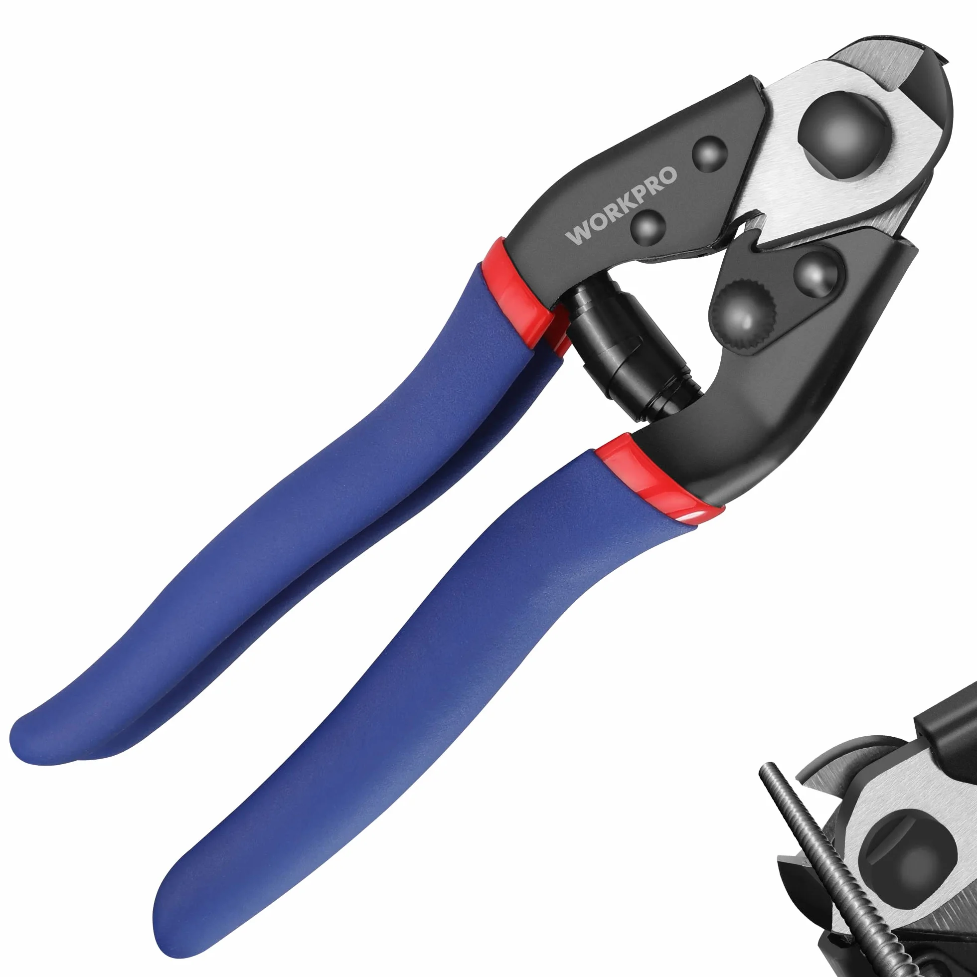 WORKPRO Pince Coupe-Câbles Forgé 190mm, Pince Coupante de Câble Métalliques, Mâchoire Durcie en Cr-V, Couper des Fils d'Acier Jusqu'à 6,5mm, Câbles, Cordes, Fils d'acier, Ressorts