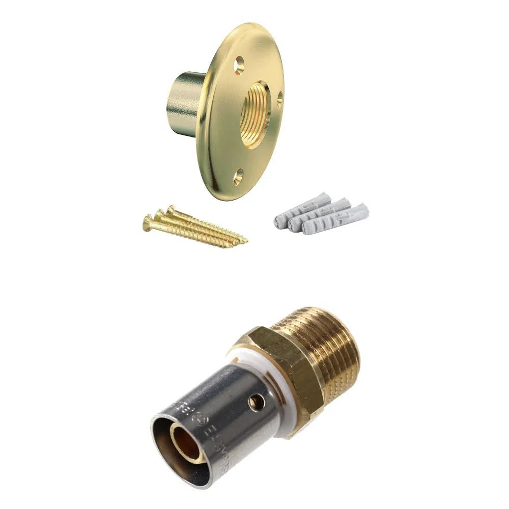 Applique murale avec raccord - Applique pour fixation de robinet de jardin - Tube PER Ø12 - Raccord à sertir M 1/2" (15/21) -