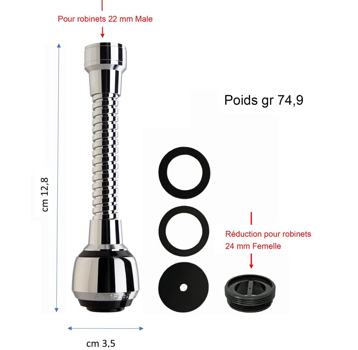 Siroflex 2510/S brise jet flexible en laiton Milady Made in Italy | Aérateur douchette chromé noir | Aérateur robinets cuisine| Robinetterie de cuisine