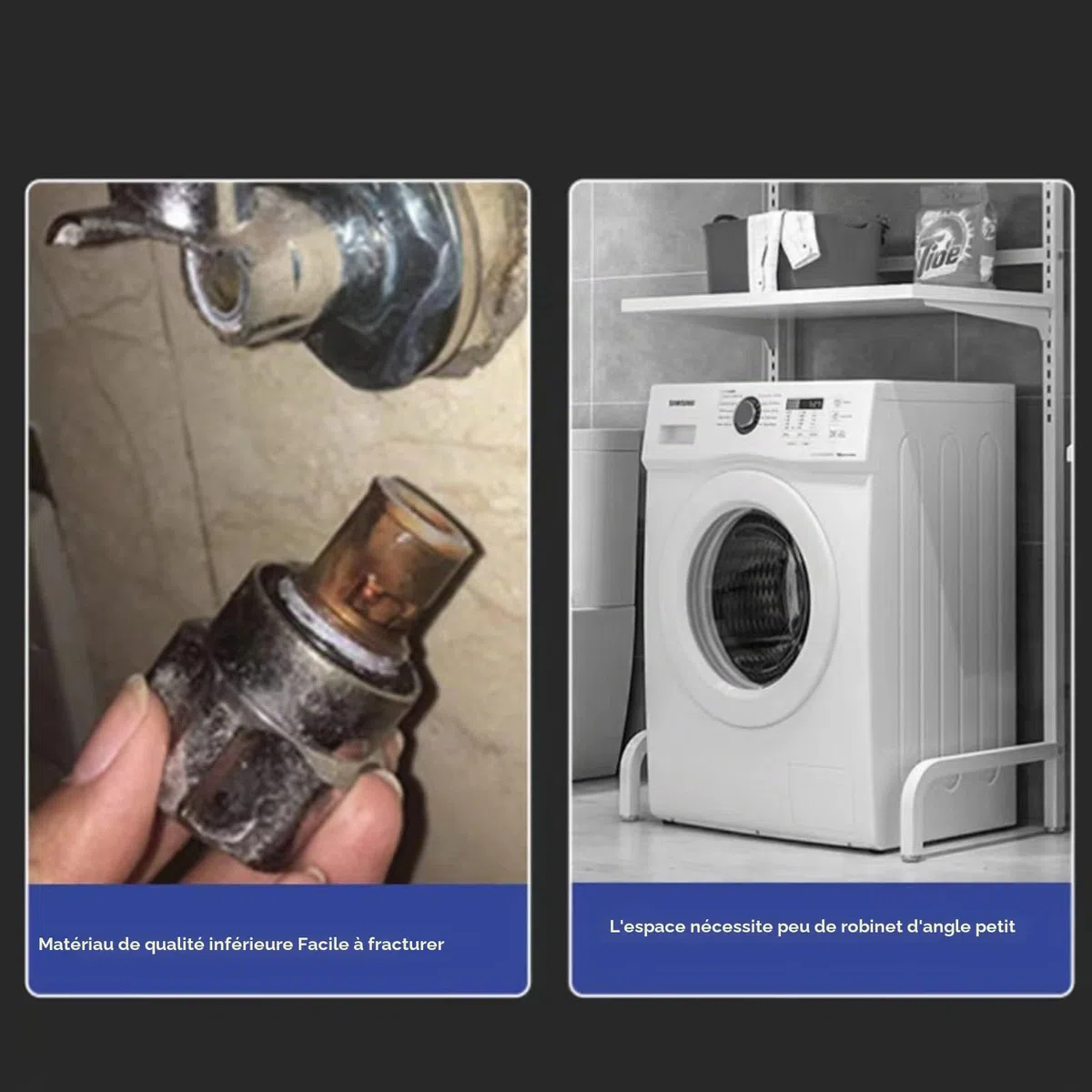 Robinet de machine à laver en laiton avec arrêt d'eau à ouverture rapide valve d'angle - Gris