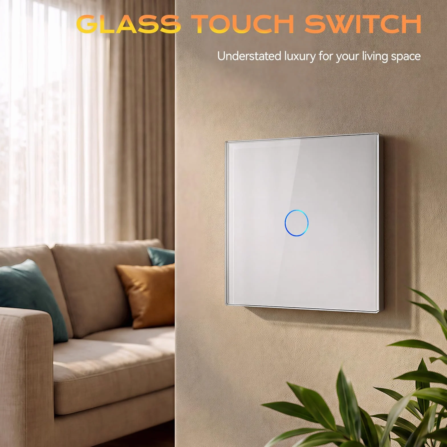 BSEED Interrupteur Tactile Normal Commutateur d'éclairage Mural Compatible avec la lumière LED Écran Tactile en Verre 110V-240V Plaque de Cristal Trempé avec Rétroéclairage Bouton 1 Gang 1 Voie Blanc