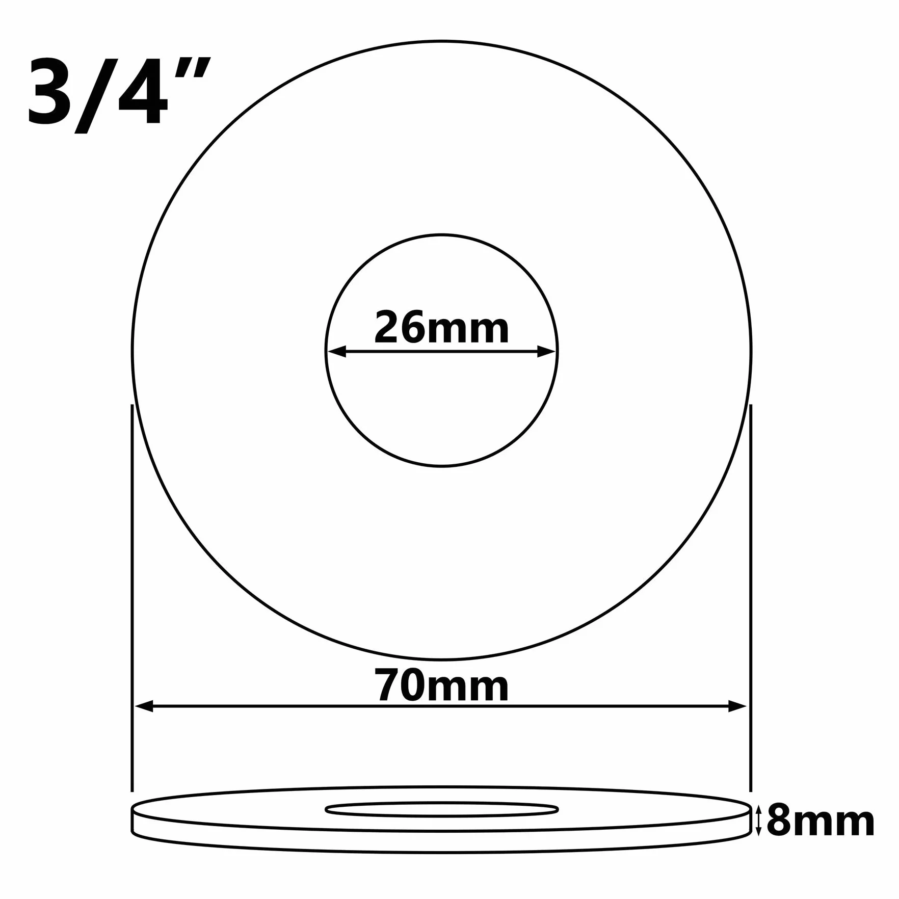 26mm 3/4" Inch BSP Acier Couleur Or Robinet Soupape Couverture Tuyau 8mm Haut