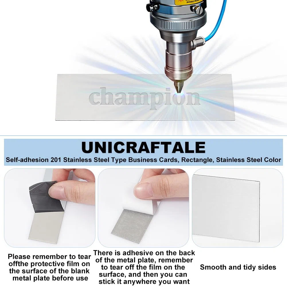 UNICRAFTALE 25Pcs Plaque Gravée Acier Inoxydable Autocollante 76x25mm - Étiquettes Personnalisables pour Boîte aux Lettres, Porte, Sonnette