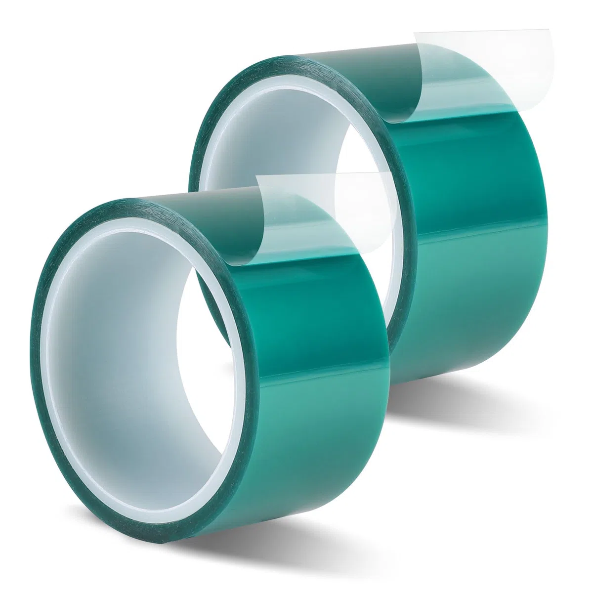 EXLECO 2Pcs Ruban Adhésif Haute Température 50mmx33m, Kapton Tape Vert, PET-Rubans Résistant à la Chaleur pour Imprimante Sublimation, Electronique Soudure, Masquage, Carte de Circuit Imprimé Isolant