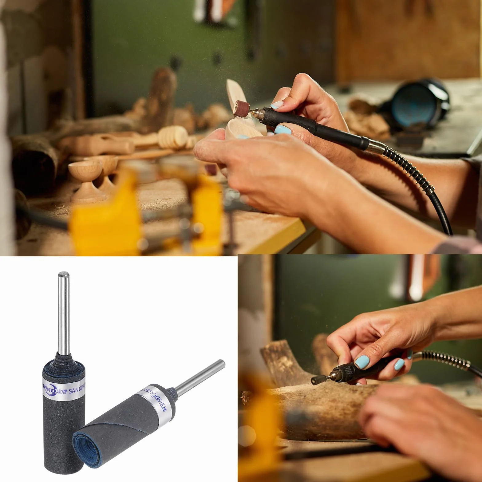 QUARKZMAN Kit de 10 Rouleaux de Papier Abrasif Grain 180-2000, Tige de 2,35 mm, Manchons de Tambour de Ponçage, Tête de Meulage Cylindrique Pour Le Travail Du Bois Verre Polissage Métaux