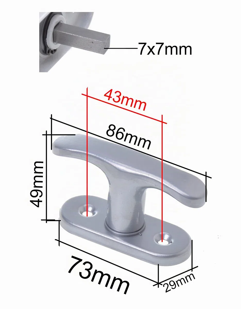 Poignée de Fenêtre en Métal Noir Mat – Crémone Universelle Style Industriel pour Fenêtre PVC, Bois et Alu, Poignée de Porte de Balcon avec Carré de 7mm (découpable), Entraxe 43mm