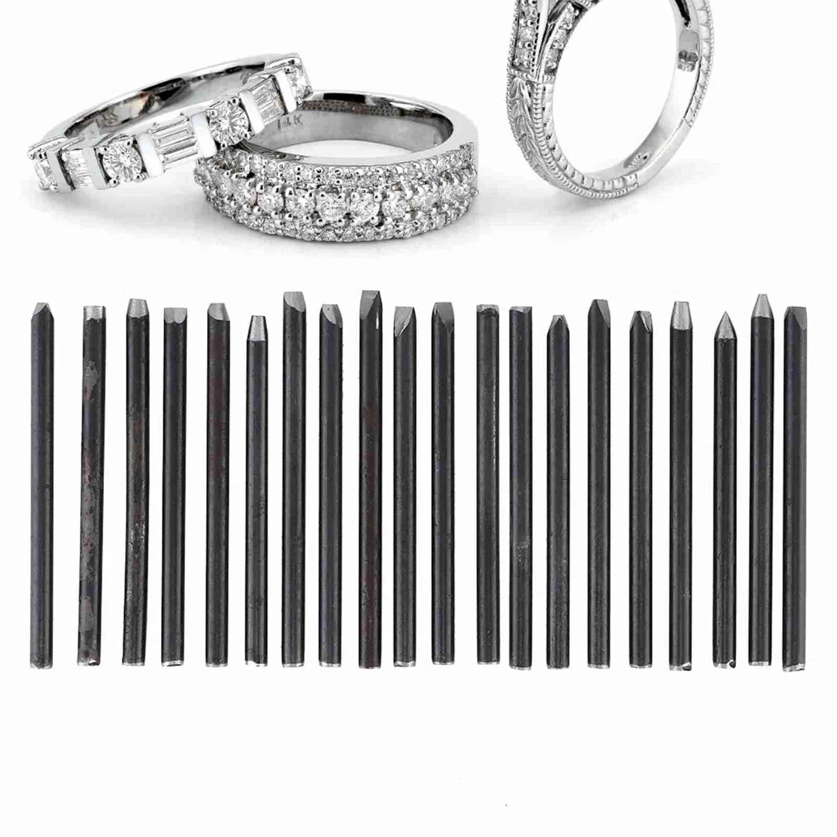 Ausla Jeu de Burins pour Bijouterie 20/16/12 Pièces Outils de Gravure sur Métal pour la Création de Motifs avec Diamètre de Queue de 4mm/6mm Kit D'équipement de Burin, Poinçon et (20PCS)